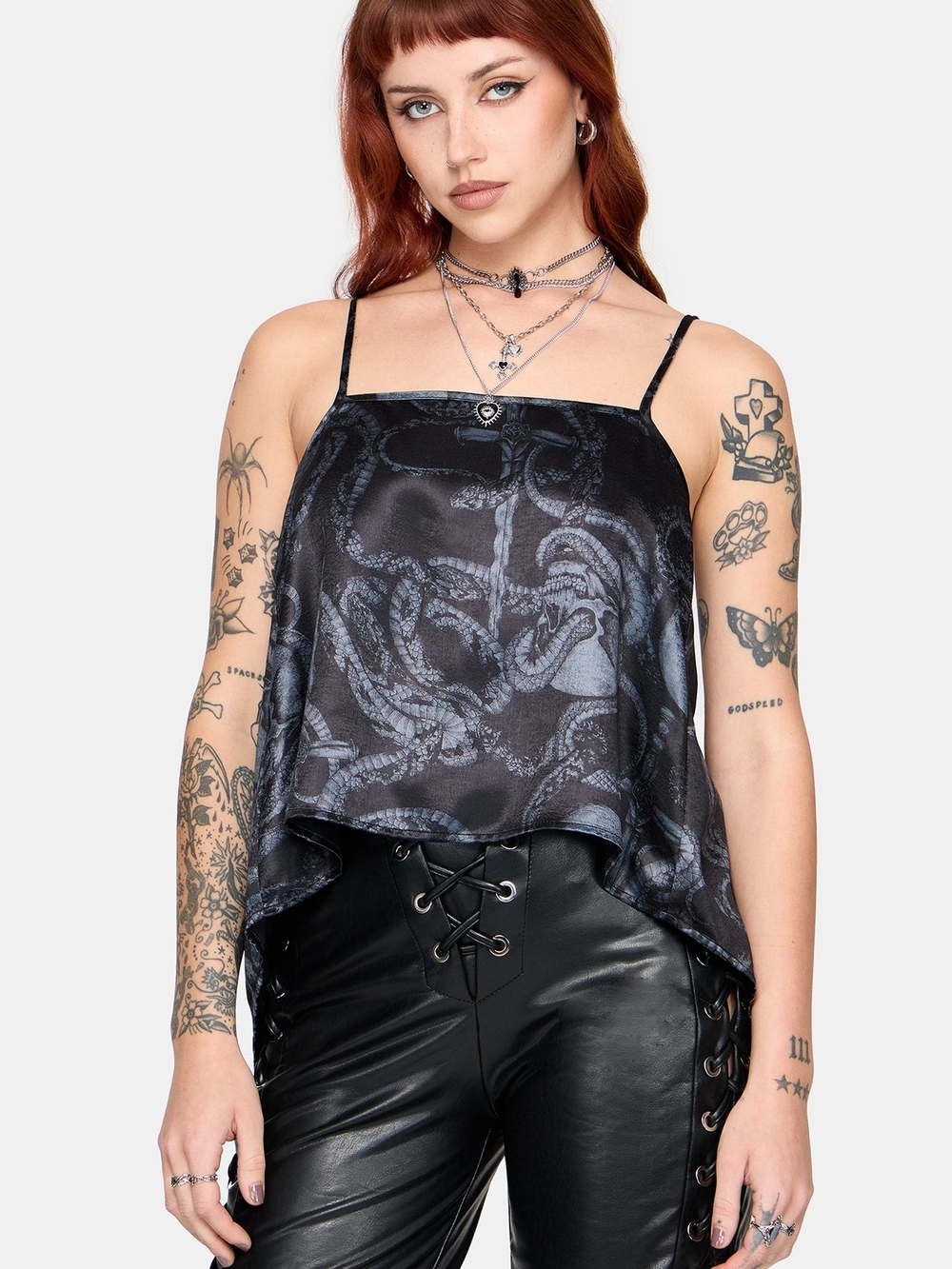 Disturbia Ophion Print Backless Hanky Hem Cami